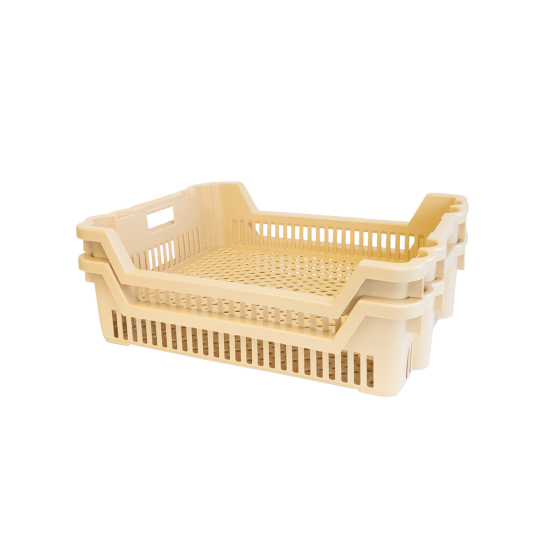 Caisse à viennoiseries ajourée empilable emboîtable 620 x 500 x 155 mm - 33 L - beige