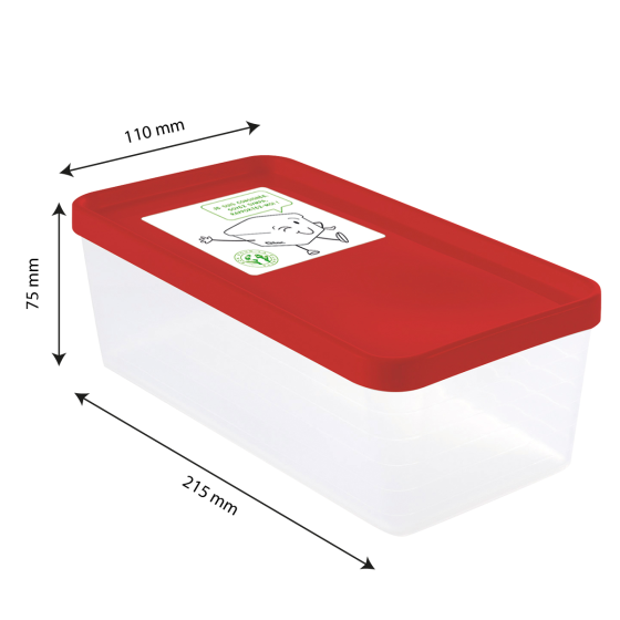 Boîte hermétique 1,2 L + couvercle rouge - lot de 12